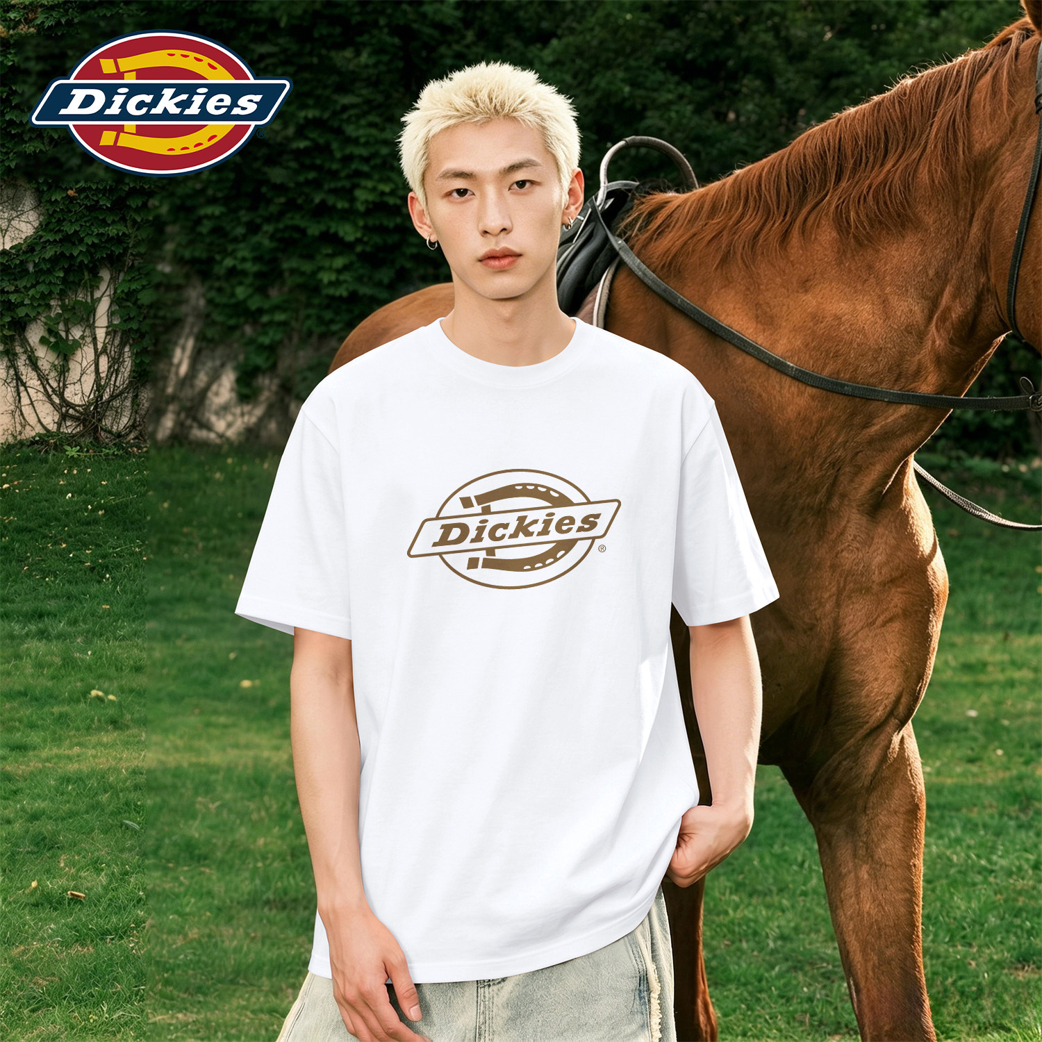 Dickies印花logo短袖T恤男生2026夏季新款纯棉透气休闲男生五分袖