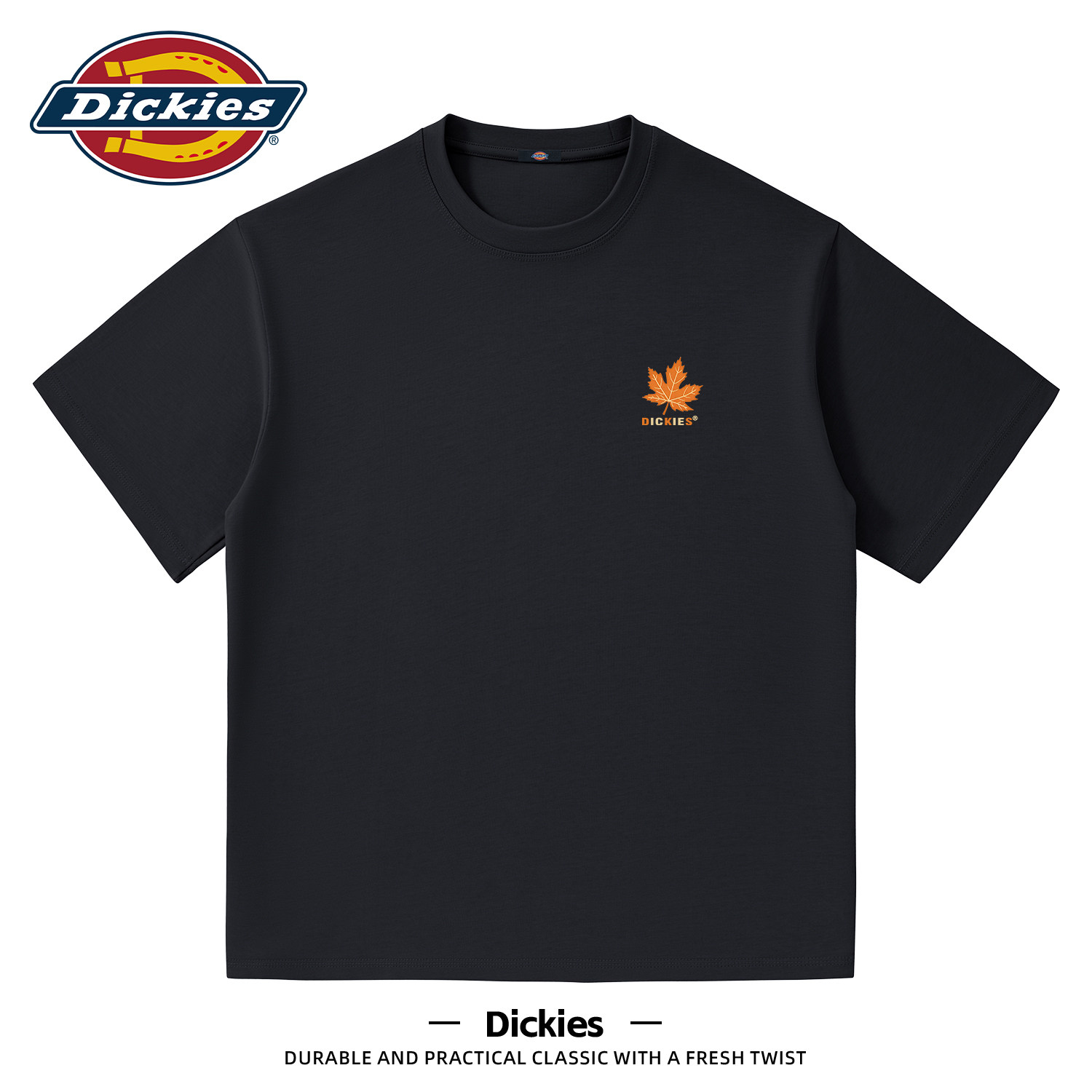 Dickies黑色纯棉圆领短袖T恤男生2026夏季新款休闲基础款百搭t恤