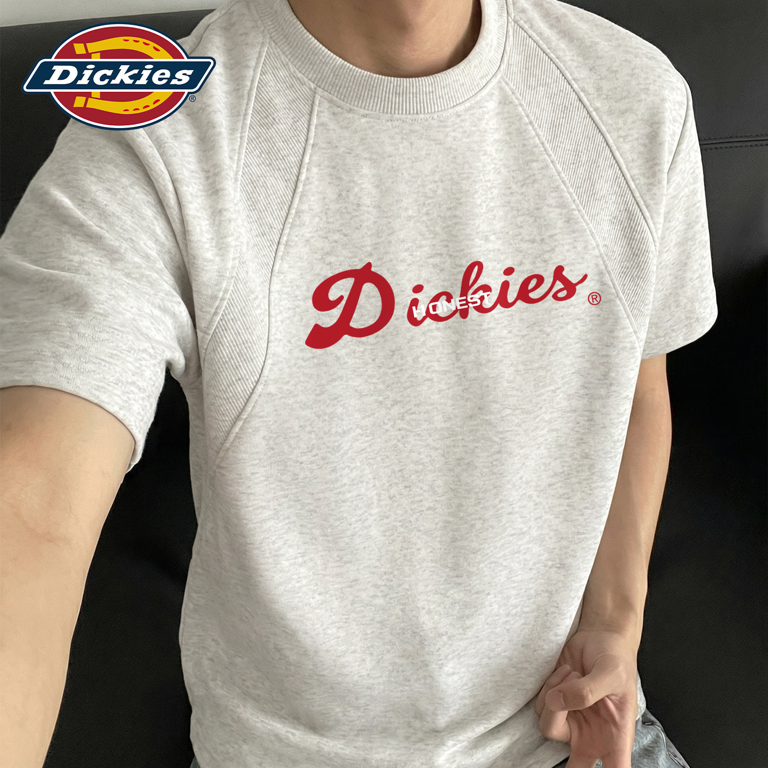 Dickies花灰色插肩袖圆领短袖T恤男生2026夏季新款宽松百搭体恤衫
