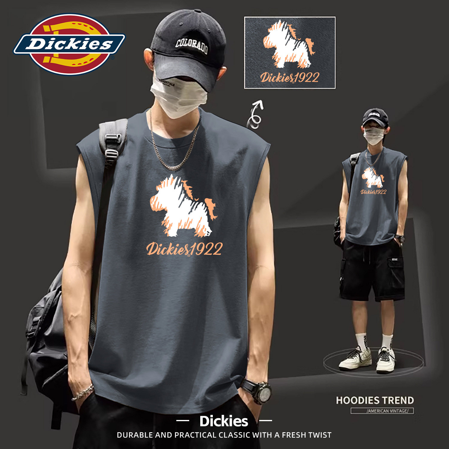 Dickies深灰色纯棉无袖背心