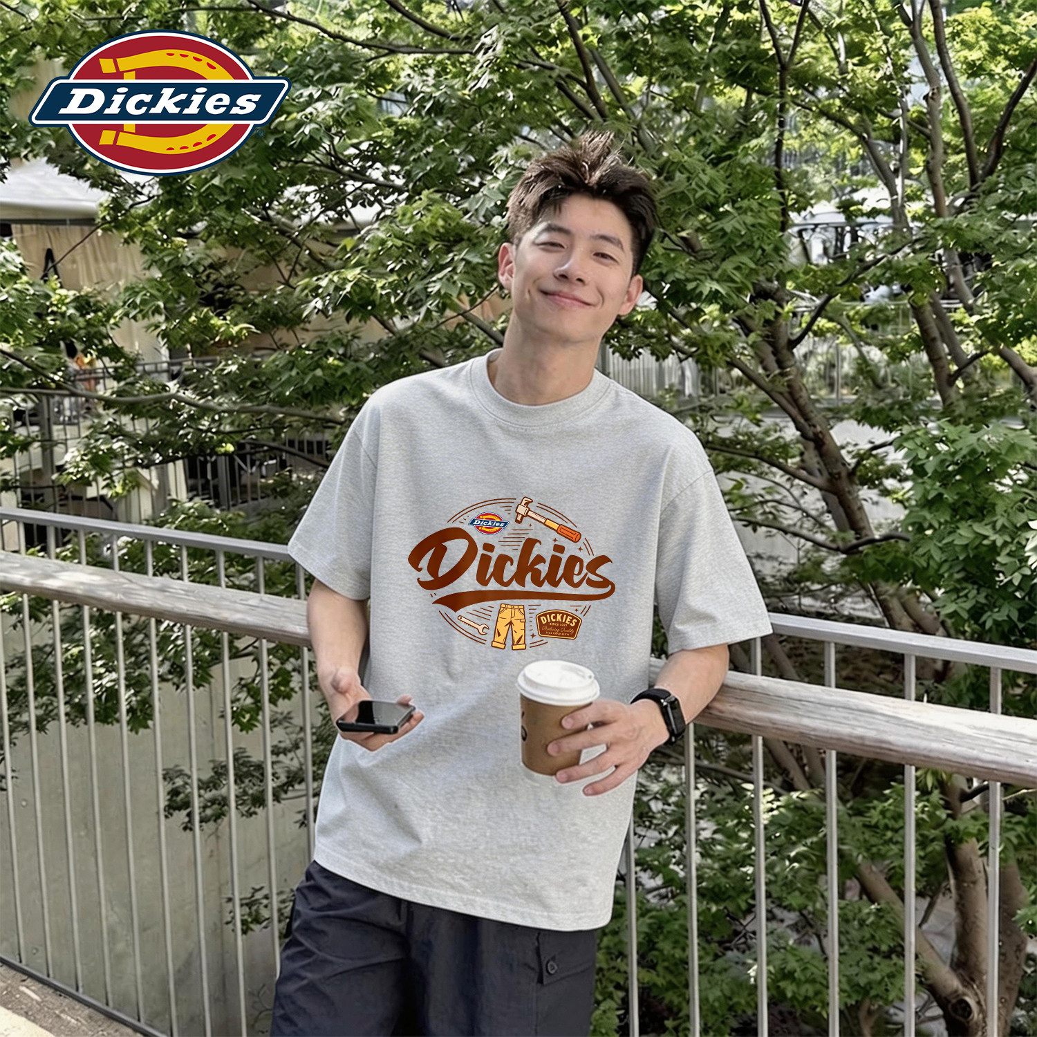 Dickies花灰色纯棉短袖T恤男生