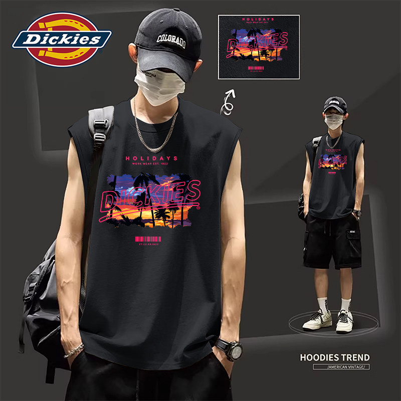 Dickies黑色纯棉无袖背心男2026新款夏季薄款男士坎肩运动打底衫