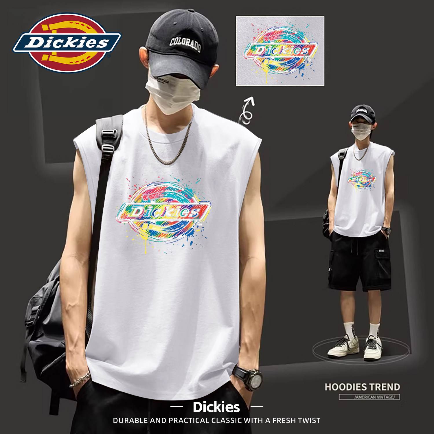 Dickies白色纯棉无袖背心