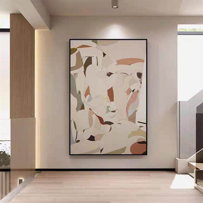 北欧奶油风客厅玄关装饰画抽象艺术餐厅墙面壁画高档酒店竖版挂画