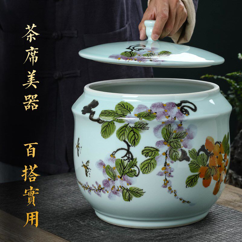 创意普洱茶叶储存罐陶瓷手工七子饼存茶罐密封茶缸大号家用大容量