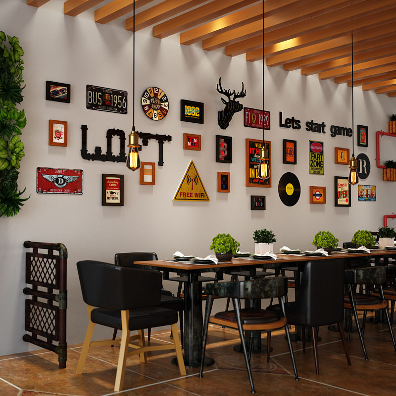 火锅烧烤奶茶小吃店墙面装饰品画框复古创意酒吧餐馆场景布置挂件