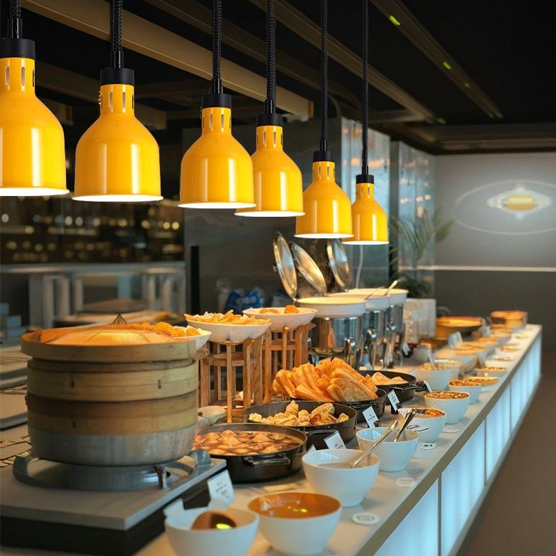 食品保温加热灯餐厅干货防潮快餐店餐饮升降自助餐炸货伸缩吊灯