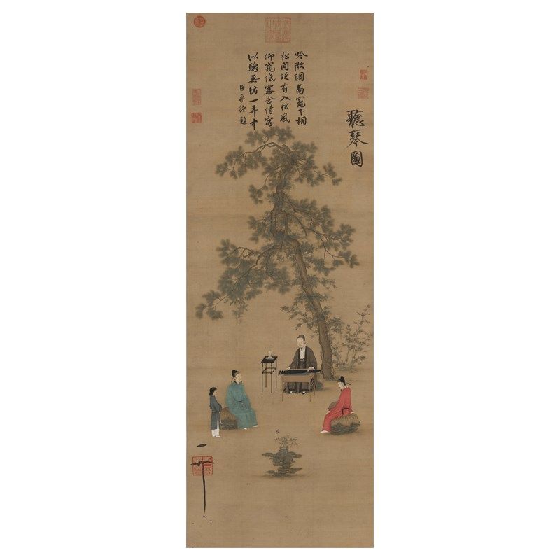 宋画宋徽宗赵佶听琴图高清国画人物临摹彩色画稿丝绢画仿古人物画