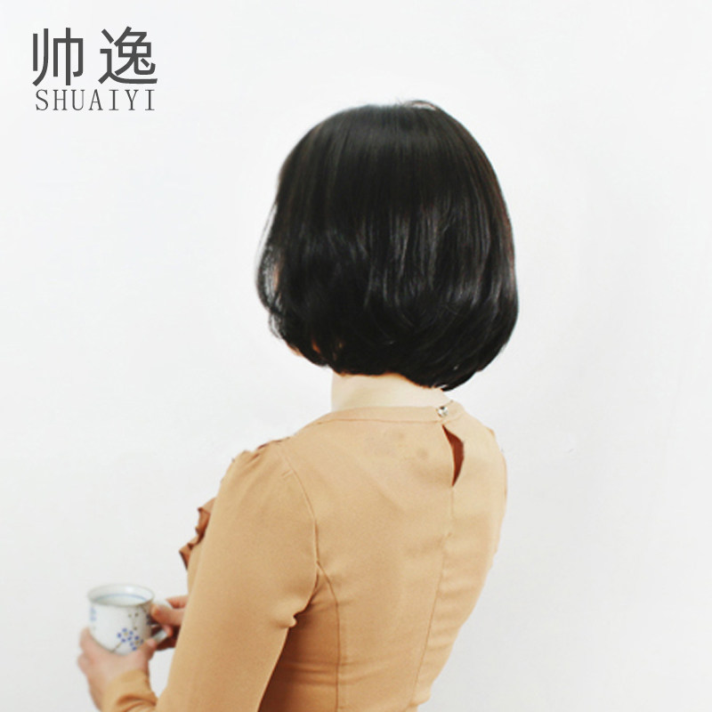 真人发丝中老年妈妈中长梨花头中年人真发递针全手织假发女圆脸