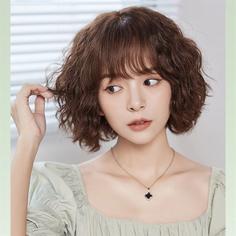 假发女全头套短发真发全真人发中老年卷发羊毛卷妈妈款全真自然