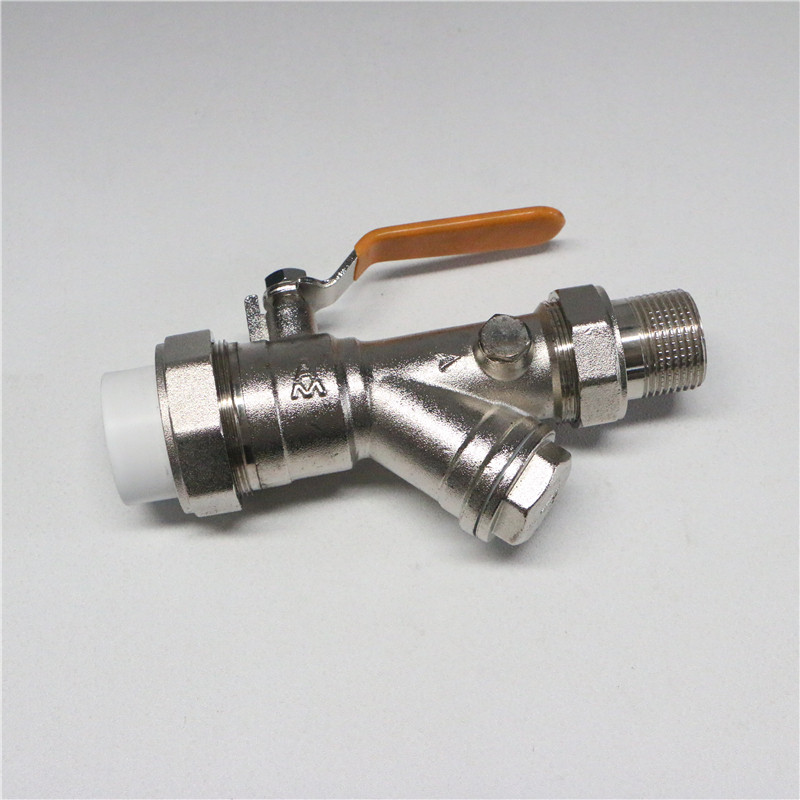 埃美柯PPR过滤器球阀7506铜镀镍分水器套阀开关热熔排污双活接阀