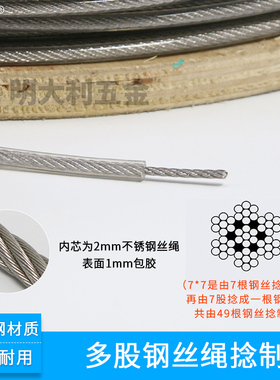 3MM包胶不锈钢透明包塑涂塑升降晾衣架配件钢丝绳晒衣晾被钢丝绳