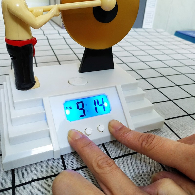 敲锣打鼓闹钟新款学生懒人敲锣大音量闹钟创意恶搞床头卧室闹钟