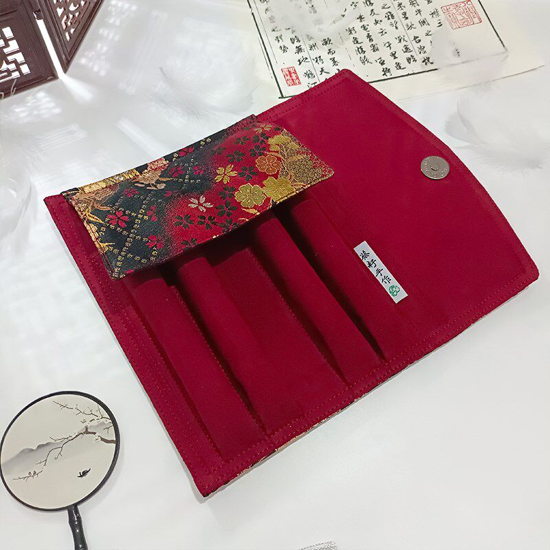 蔡籽手作包邮提花笔帘钢笔笔包西阵织扇子款布艺笔袋便携收纳包