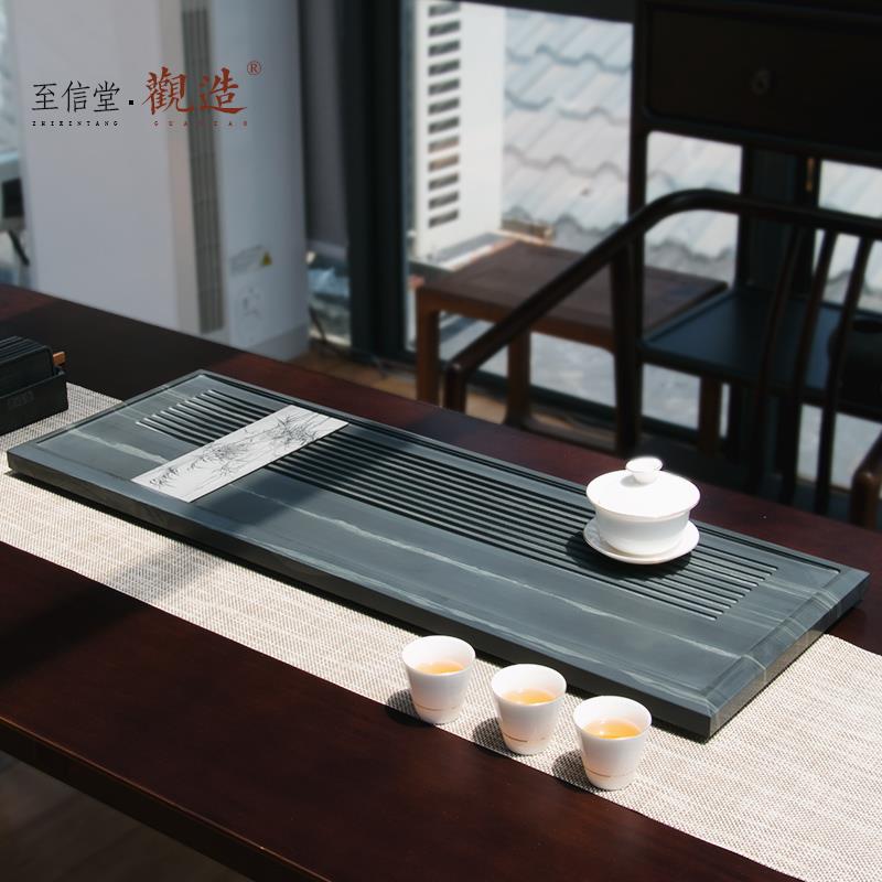 观造天然绿檀石茶盘乌金石茶台排水干泡二合一石材茶海功夫茶具