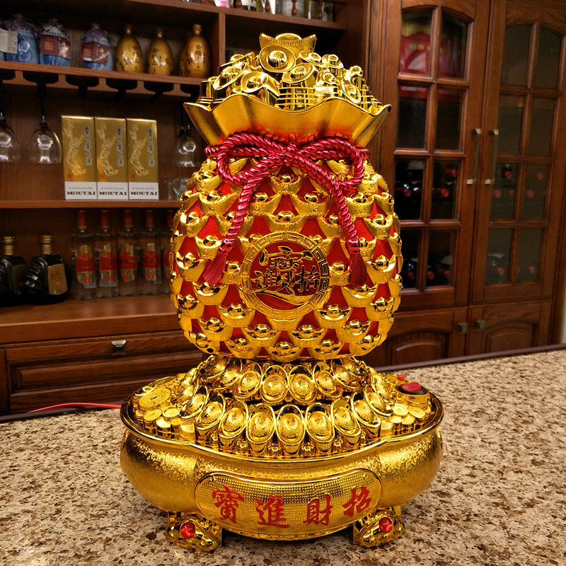新款聚宝盆摇钱树带音乐旋转元宝摆件LED发财树乔迁开业春节礼品