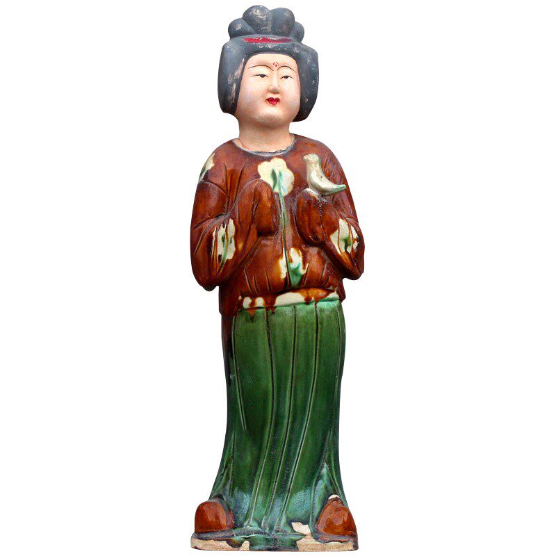 唐三彩仿古仕女陶瓷器摆件博古架收藏古玩画彩绘做旧胖妞肥婆陶俑