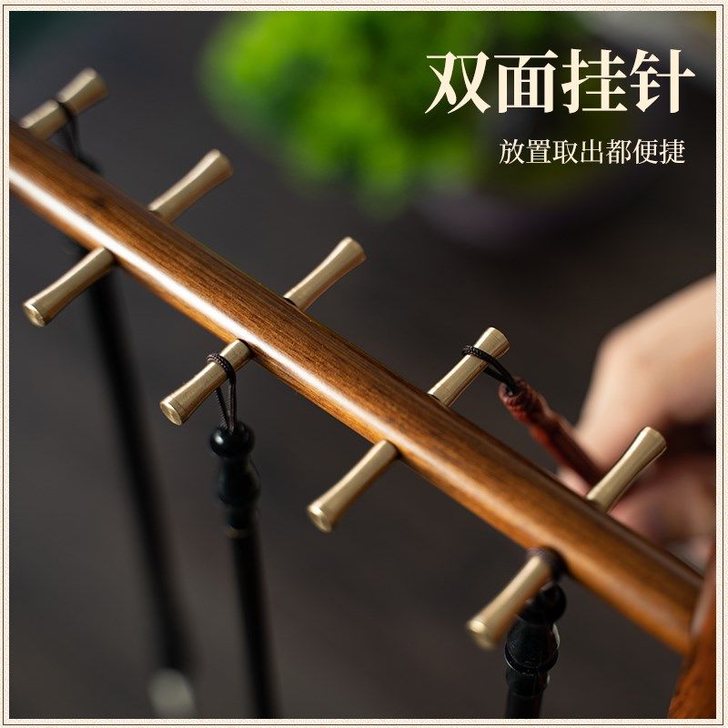 高端黄铜毛笔挂架古风新中式笔架檀木书法笔架毛笔架笔挂收纳实木图片