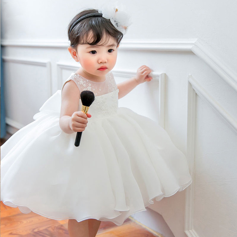 女童生日公主裙蓬蓬纱花童森系婚纱周岁礼服裙儿童主持洋气演出服