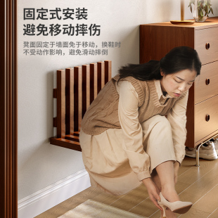 实木折叠换鞋凳壁挂式入户玄关折叠登门口隐形穿鞋凳靠墙浴室凳