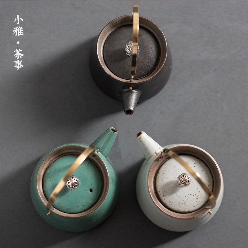 小雅 日式提梁壶一壶二杯简约干泡盘陶瓷办公家用功夫茶具小套装