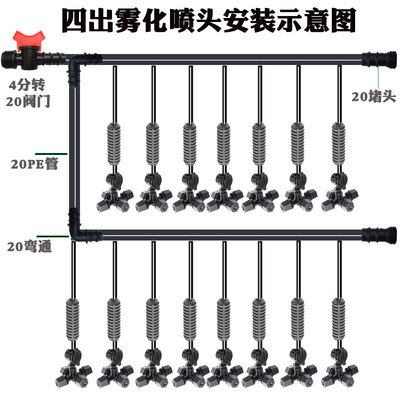 大棚四出雾化微喷倒挂套餐 蘑菇育苗自动浇水养殖场降温加湿灌溉