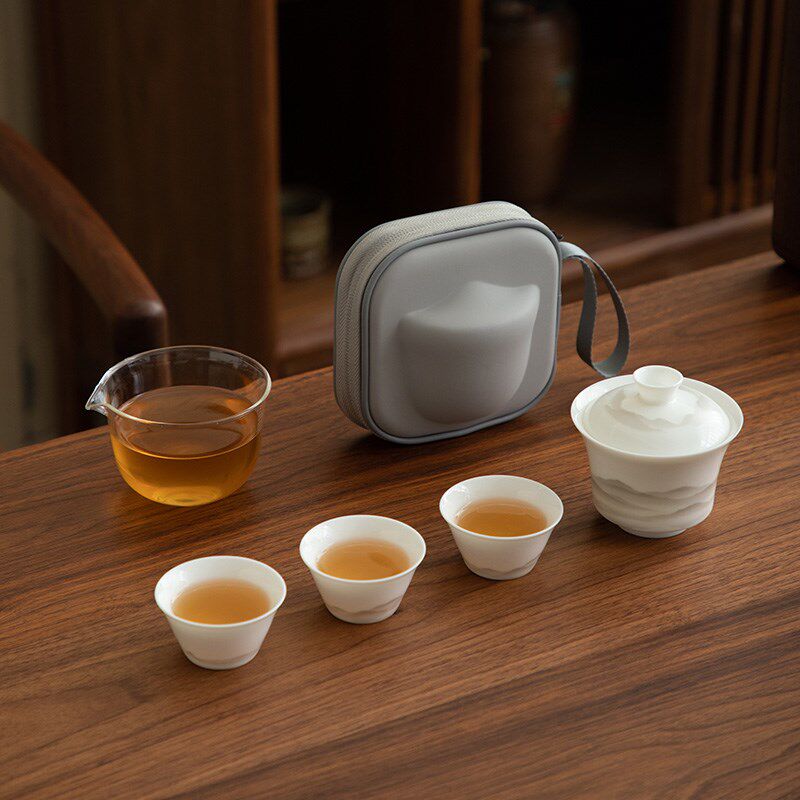 德化陶瓷 一壶三杯旅行茶具羊脂玉瓷快客杯轻奢便携户外泡茶盖碗