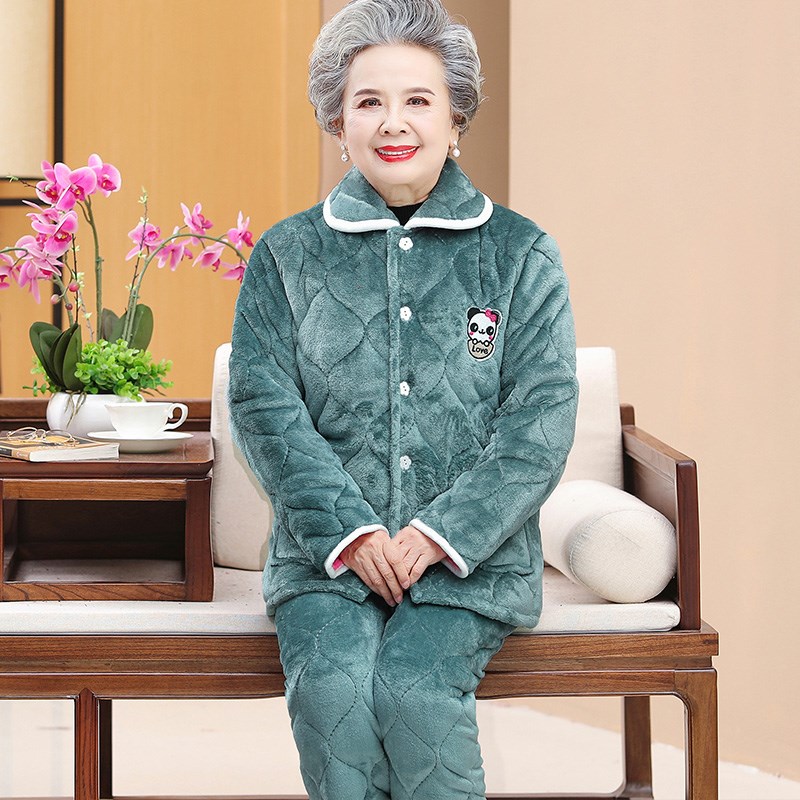 老太太冬装套装中老年人加厚珊瑚绒家居服女奶奶保暖睡衣妈妈棉衣