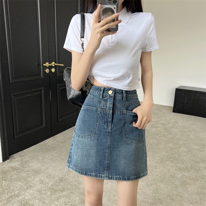 大码高腰牛仔短裙女夏季薄款2024新款a字半身裙小个子显瘦包臀裙