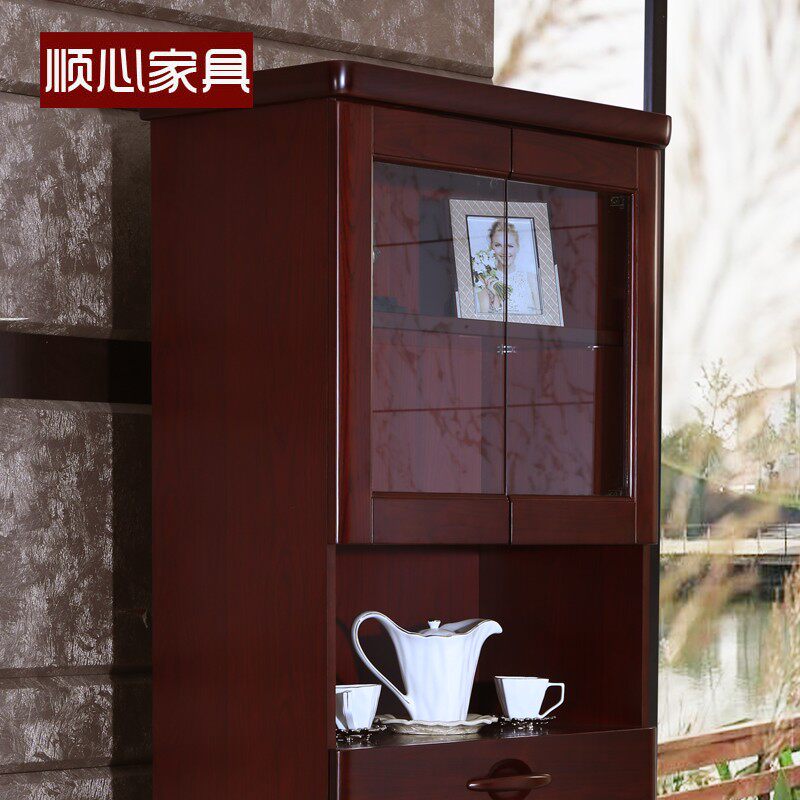 顺心家具新中式水曲柳高酒柜餐边柜酒柜一体靠墙实木客厅酒水柜