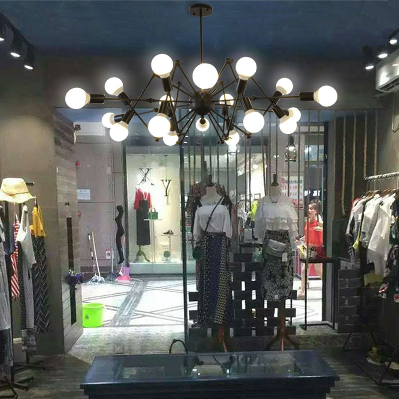 理发店商铺吊灯北欧工业风创意个性蜘蛛灯服装店loft铁艺餐厅灯具