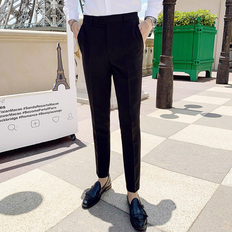 男士坠感白色西装裤2021新款春秋直筒商务长裤子男修身小脚休闲裤