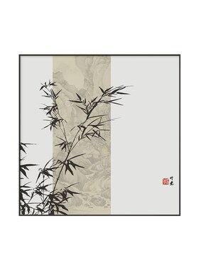 迎客松挂画新中式茶室背景墙装饰画禅意水墨画玄关入户正对门壁画