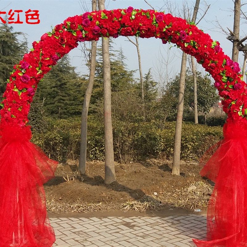 定制婚庆拱门彩虹门花架绢花拱门排花雪纱拱门花柱路引婚庆道具