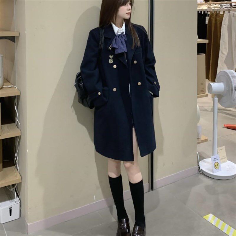 学院风校供jk制服大衣女小个子秋冬外套毛呢上衣套装新款加厚加棉