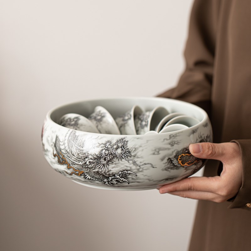 一品仟堂茶洗陶瓷手工办公室家用高级中式复古大号茶具配件茶洗缸