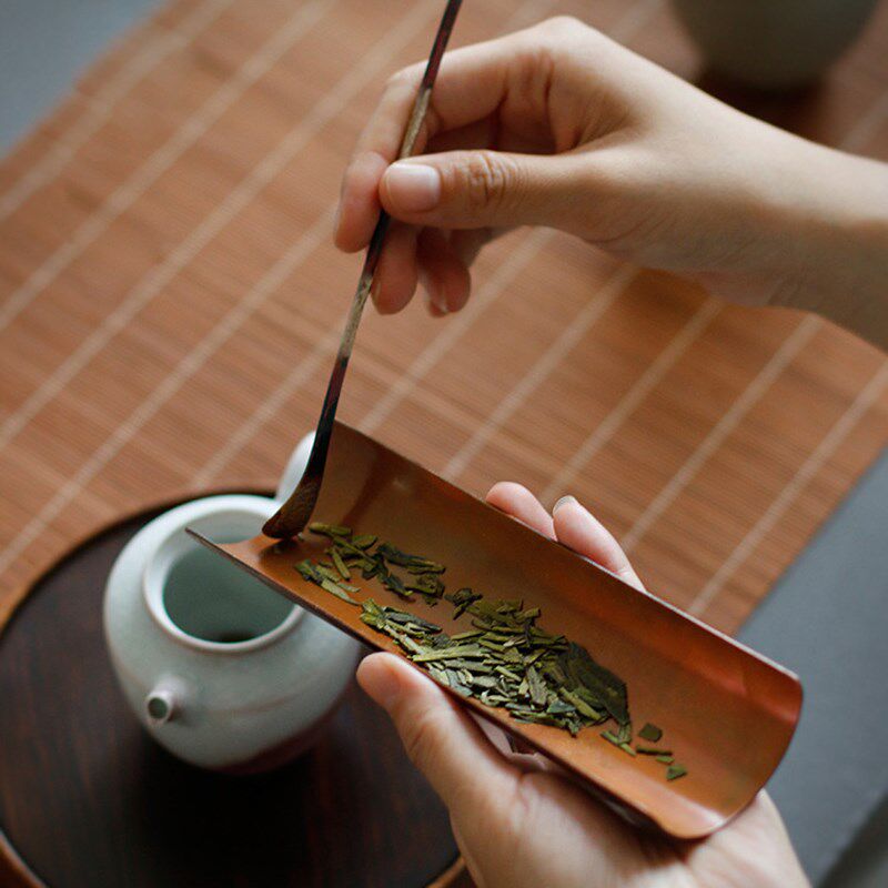 汇茶纯手工紫铜鎏银茶则三件套茶匙茶勺功夫茶具六君子铜茶道配件
