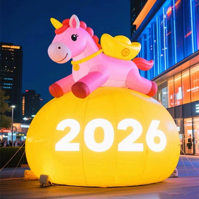 2026新款马年气模充气财神马气模卡通毛绒拍马屁气模开业庆典美陈