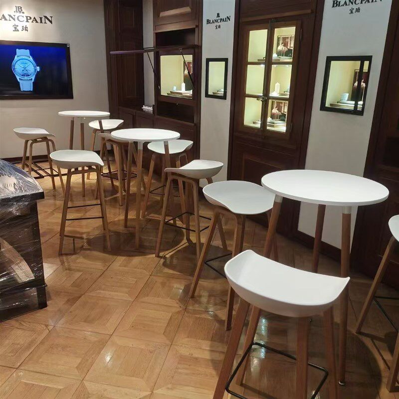 简约实木吧台汽车4s手机店展会接待洽谈吧桌奶茶咖啡店餐厅高脚桌