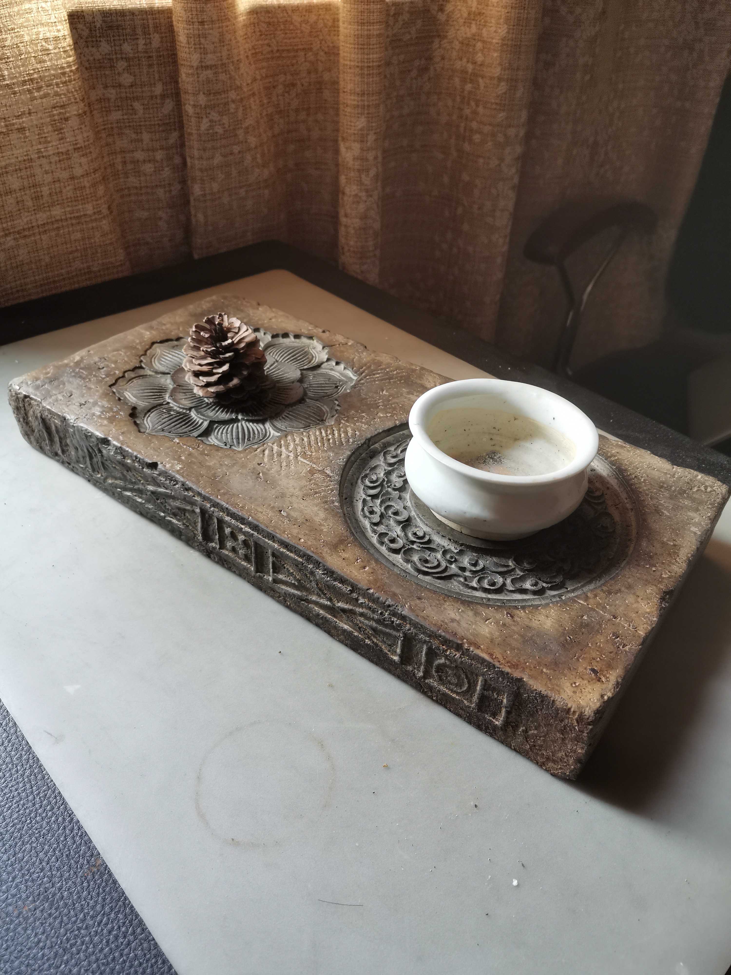 汉砖小铺  汉砖 茶台 古砖 茶具 壶承 底座干泡台  宝相花+祥云款