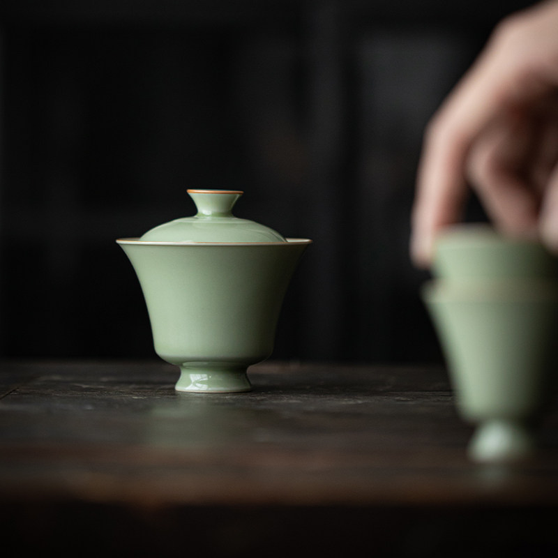 草木祠陶瓷盖碗泡茶碗功夫茶具盖碗薄胎悬停不烫手敬茶盖碗秘色瓷
