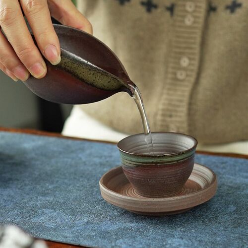 粗陶公道杯半月分茶器公道杯复古中式陶瓷功夫茶具茶水分离杯匀杯