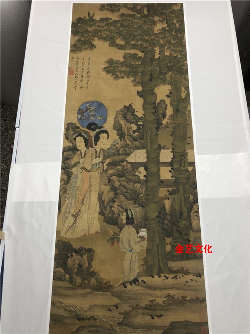 明代画家陈老莲陈洪绶眷秋图工笔仕女图立轴高清微喷学习临摹画稿