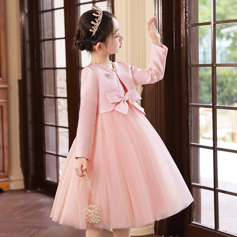 儿童粉色蓬蓬公主裙子花童白色婚纱裙女童礼服连衣裙套装表演出服