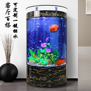 创海鱼缸客厅家用中大型欧式落地半圆柱形水族箱免换水生态金鱼缸