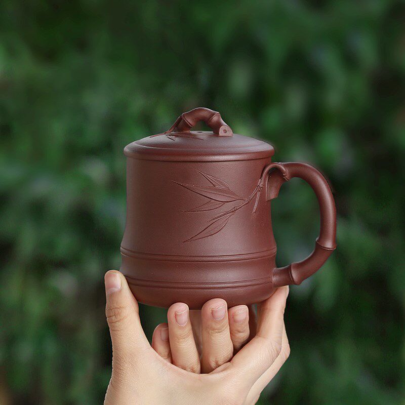 宜兴原矿紫砂茶杯名家纯手工茶具泡茶杯办公杯带盖杯子紫砂老板杯