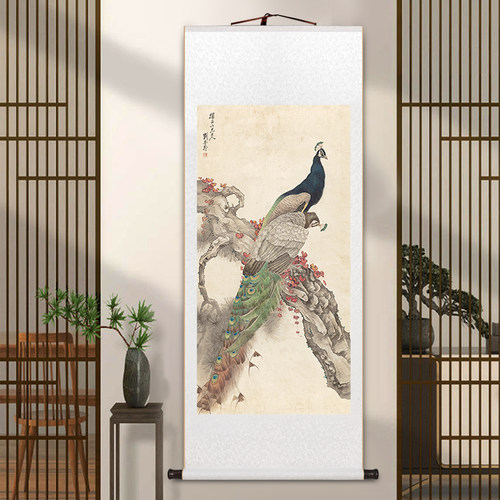 刘奎龄上林春色图名家国画花鸟卷轴挂画中式客厅装饰画竖版玄关画