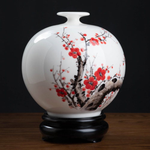 东方泥土 陶瓷梅花花瓶摆件家居客厅电视柜博古架装饰品/天地方圆
