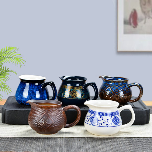 陶瓷功夫茶具带把公道杯防烫分茶器柴烧单个公杯茶海零配件倒茶杯