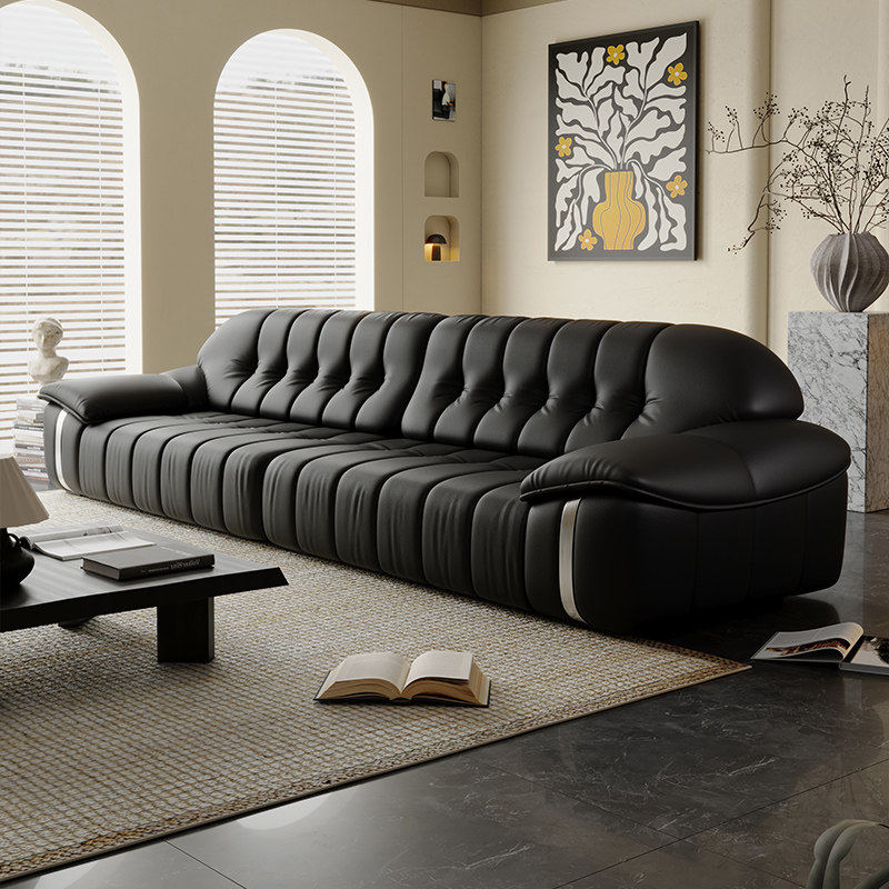 华意空间政府补贴2026新款意式极简真皮钢琴键客厅沙发中古风直排